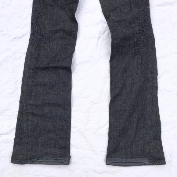 Denim Lab Black Leather Embroidery Skinny Ultra Low Rise Jeans - Picture 8 of 12